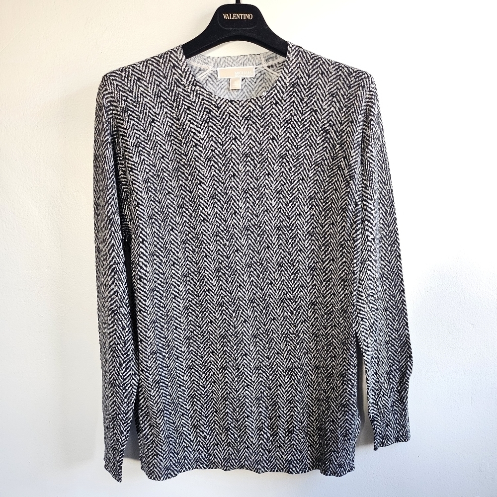 New Michael Kors Crystal Embellished Pullover Crewneck Black/White Sweater Small